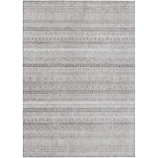 Beige And Brown Striped Washable Indoor Outdoor Area Rug Photo 2