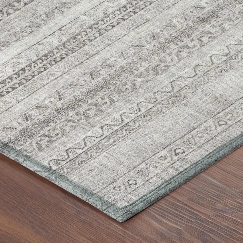 Beige And Brown Striped Washable Indoor Outdoor Area Rug Photo 5