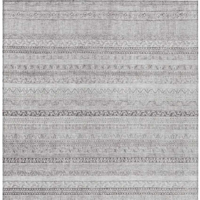 Beige And Brown Striped Washable Indoor Outdoor Area Rug Photo 3