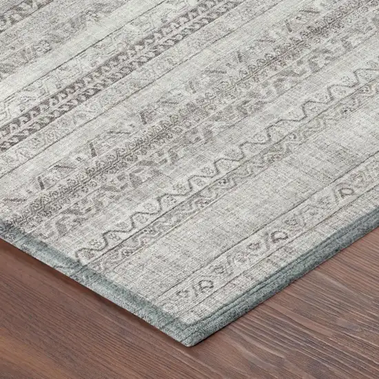 Beige And Brown Striped Washable Indoor Outdoor Area Rug Photo 5