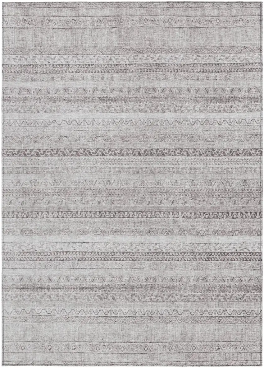 Beige And Brown Striped Washable Indoor Outdoor Area Rug Photo 4