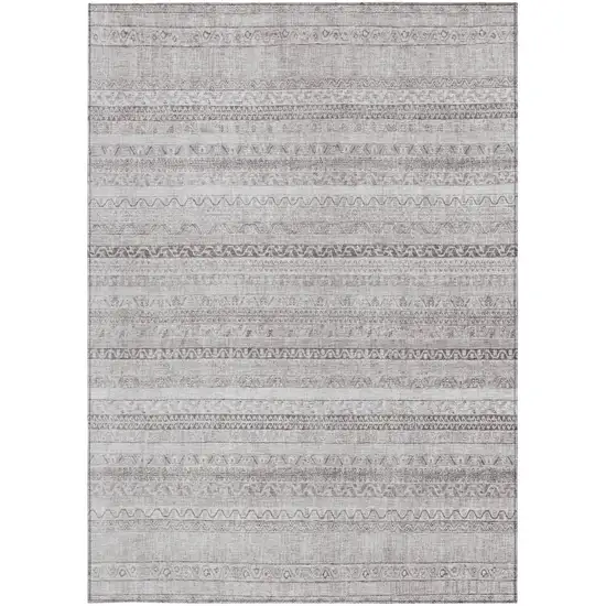 Beige And Brown Striped Washable Indoor Outdoor Area Rug Photo 4