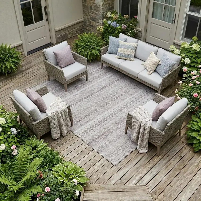 Beige And Brown Striped Washable Indoor Outdoor Area Rug Photo 1