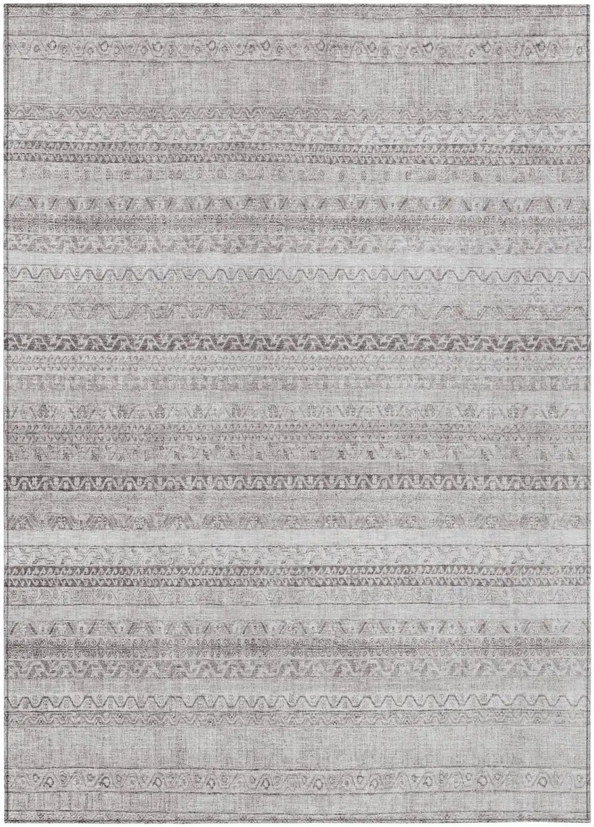 Beige And Brown Striped Washable Indoor Outdoor Area Rug Photo 2