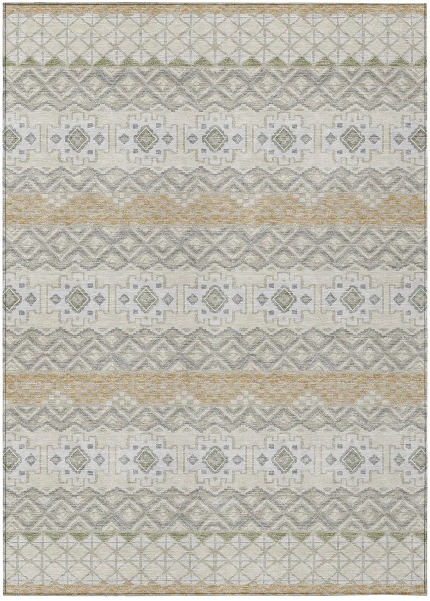 Beige And Brown Striped Washable Indoor Outdoor Area Rug Photo 2