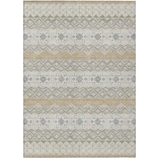 Beige And Brown Striped Washable Indoor Outdoor Area Rug Photo 2