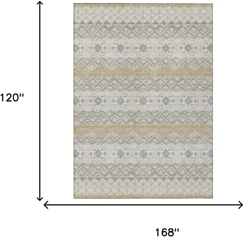 Beige And Brown Striped Washable Indoor Outdoor Area Rug Photo 5
