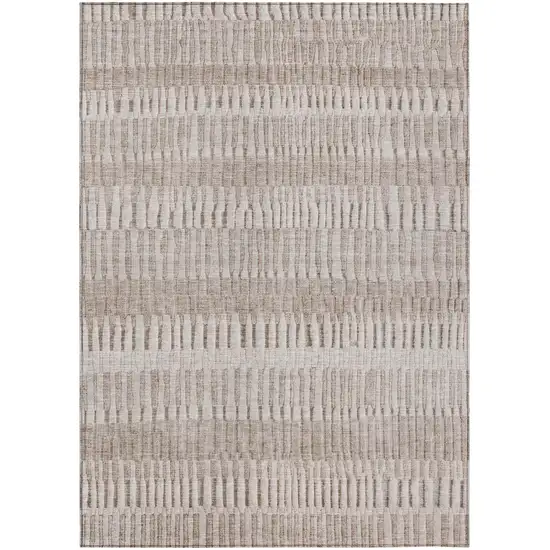 Beige And Brown Striped Washable Indoor Outdoor Area Rug Photo 2
