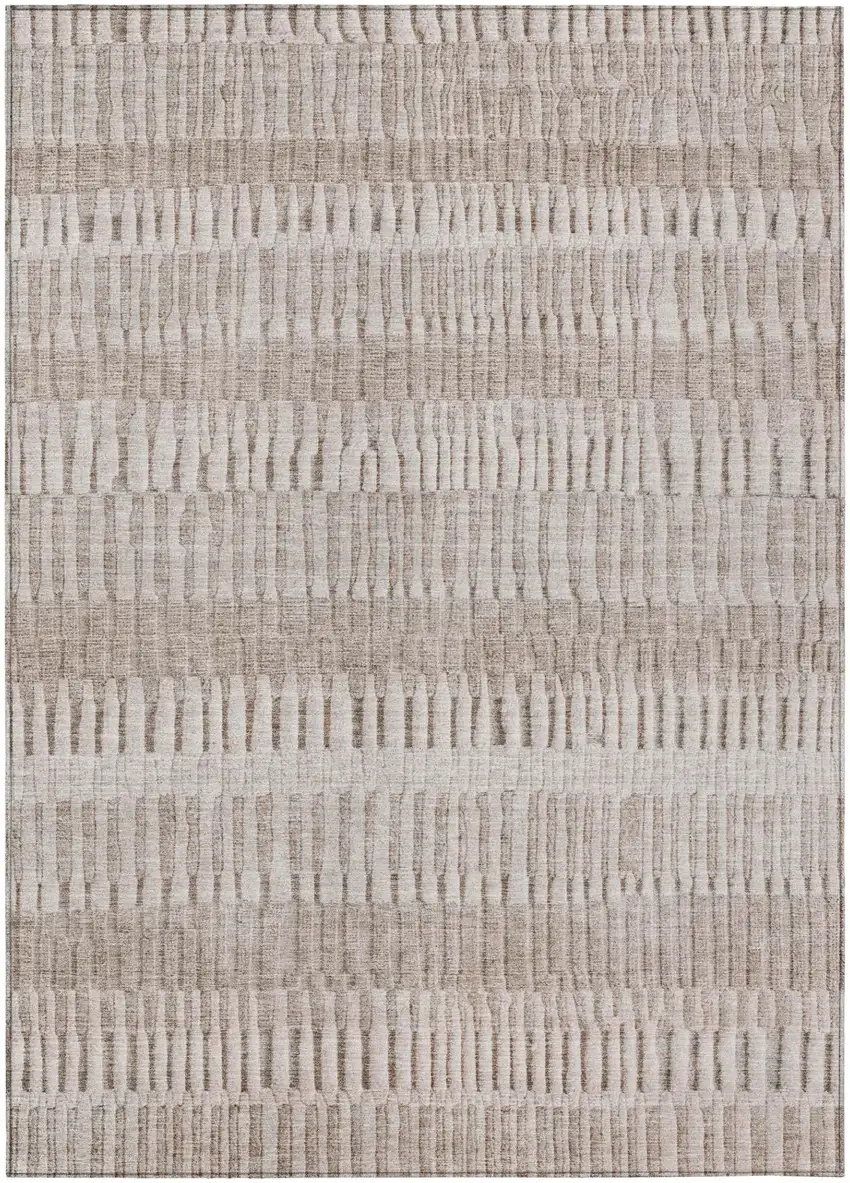 Beige And Brown Striped Washable Indoor Outdoor Area Rug Photo 2