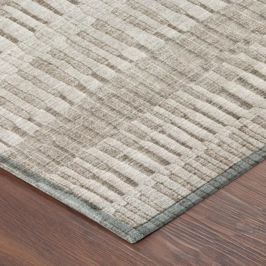 Beige And Brown Striped Washable Indoor Outdoor Area Rug Photo 3