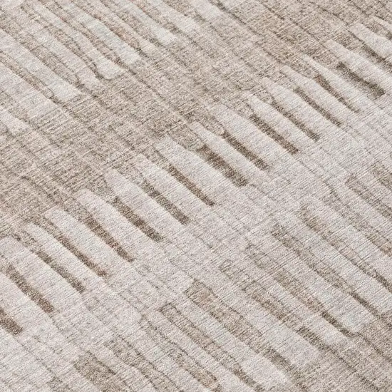 Beige And Brown Striped Washable Indoor Outdoor Area Rug Photo 4