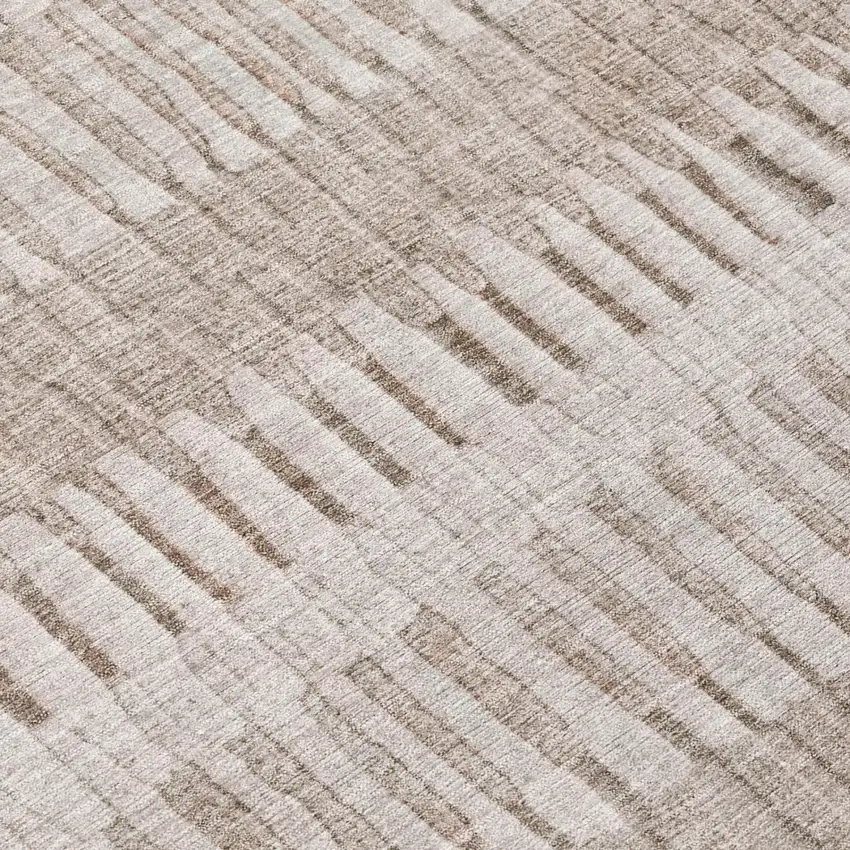 Beige And Brown Striped Washable Indoor Outdoor Area Rug Photo 4