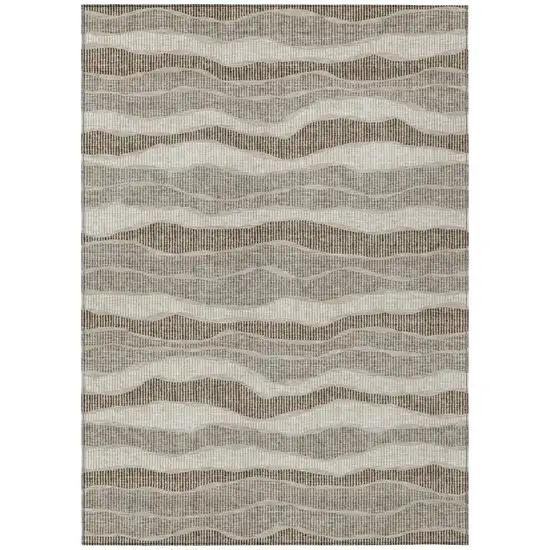 Beige And Brown Striped Washable Indoor Outdoor Area Rug Photo 2