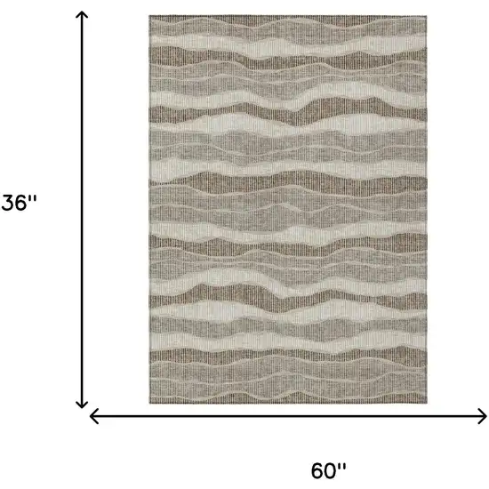 Beige And Brown Striped Washable Indoor Outdoor Area Rug Photo 5