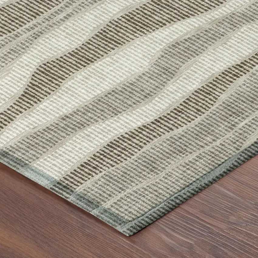 Beige And Brown Striped Washable Indoor Outdoor Area Rug Photo 3