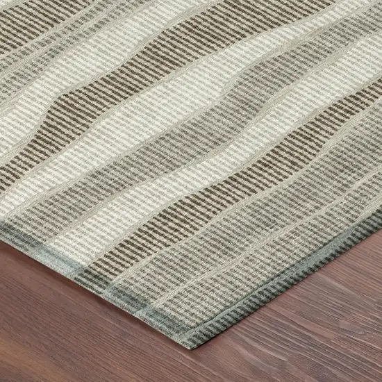 Beige And Brown Striped Washable Indoor Outdoor Area Rug Photo 3