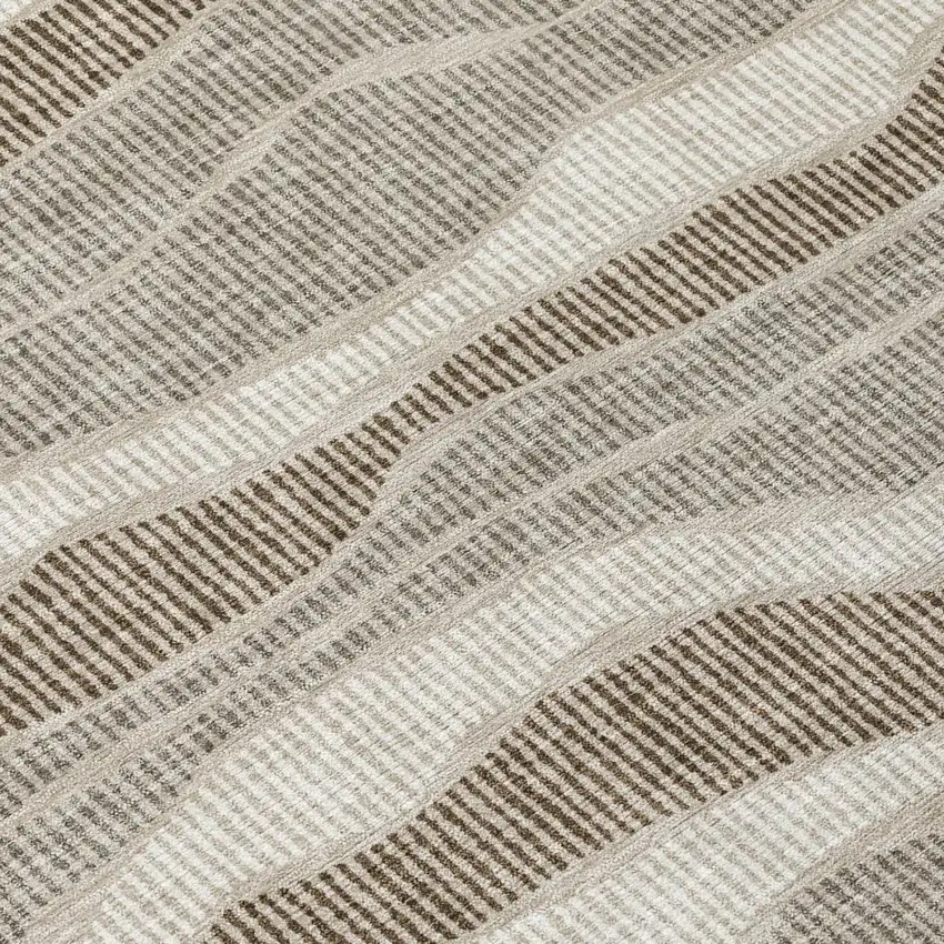 Beige And Brown Striped Washable Indoor Outdoor Area Rug Photo 4