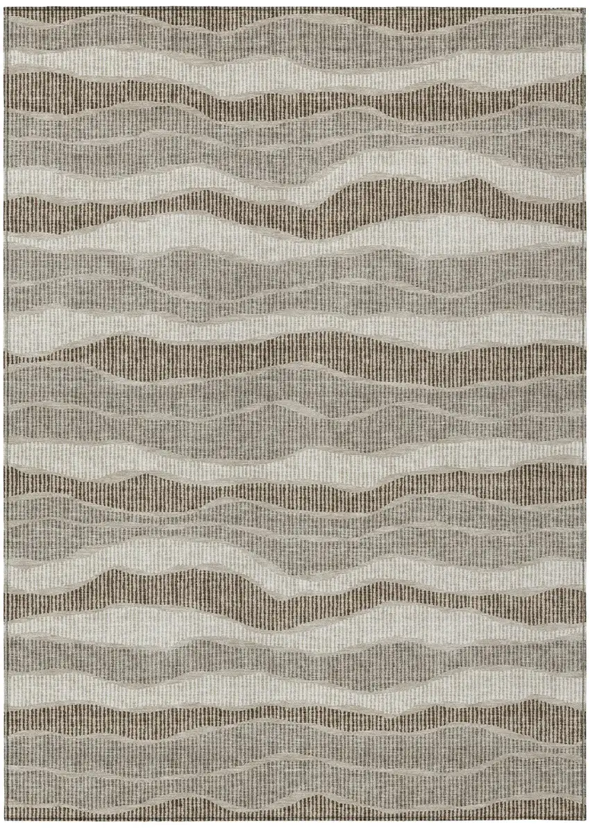 Beige And Brown Striped Washable Indoor Outdoor Area Rug Photo 2