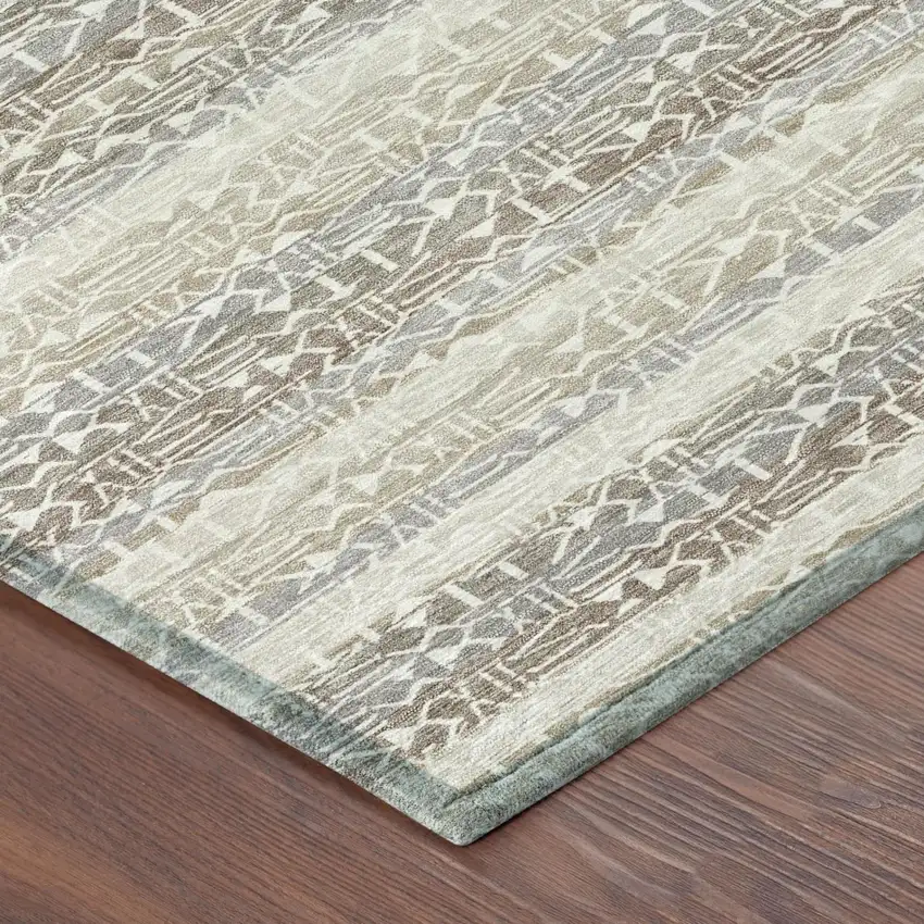 Beige And Brown Striped Washable Indoor Outdoor Area Rug Photo 3