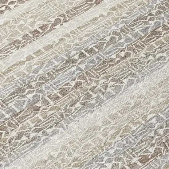 Beige And Brown Striped Washable Indoor Outdoor Area Rug Photo 4