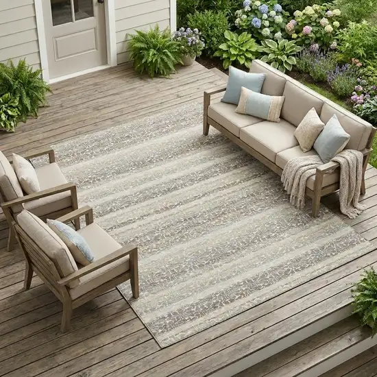 Beige And Brown Striped Washable Indoor Outdoor Area Rug Photo 1
