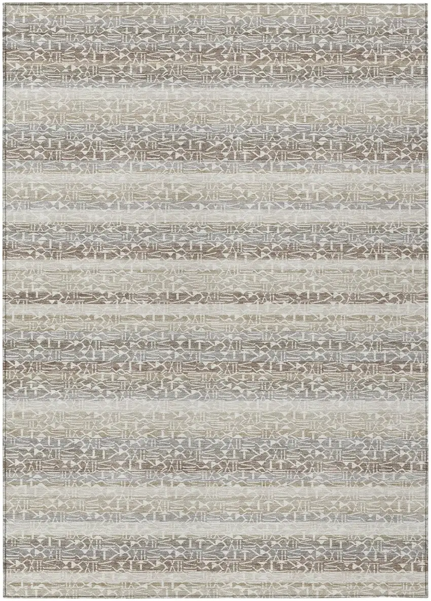 Beige And Brown Striped Washable Indoor Outdoor Area Rug Photo 2