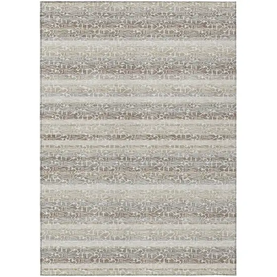 Beige And Brown Striped Washable Indoor Outdoor Area Rug Photo 2