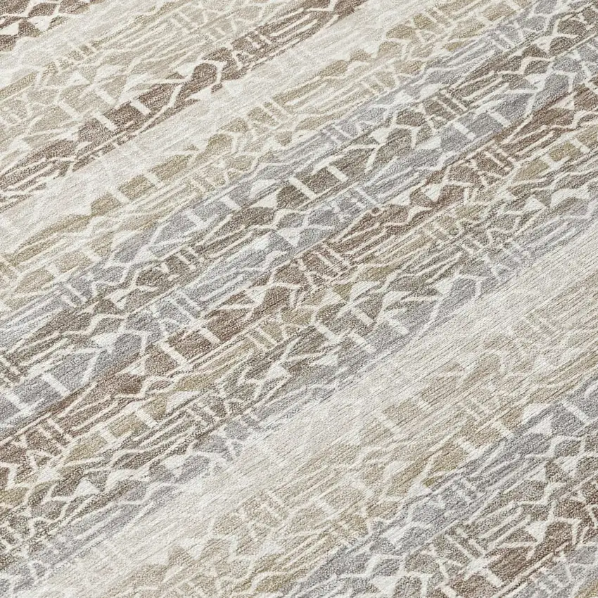 Beige And Brown Striped Washable Indoor Outdoor Area Rug Photo 4