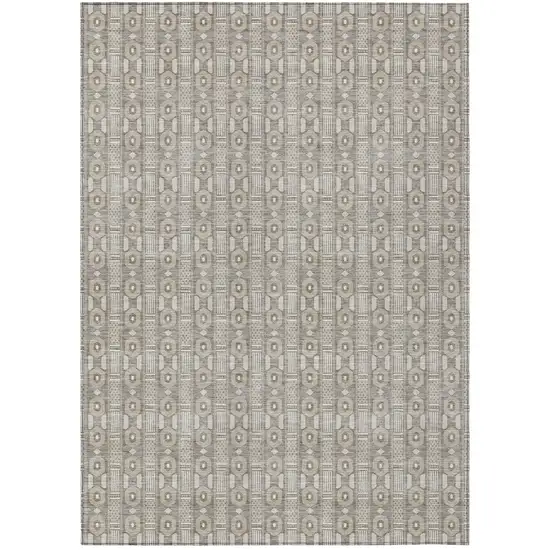 Beige And Brown Striped Washable Indoor Outdoor Area Rug Photo 2