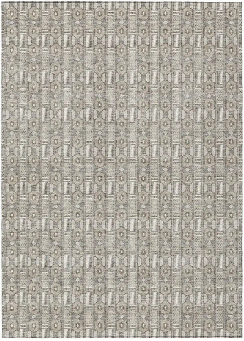 Beige And Brown Striped Washable Indoor Outdoor Area Rug Photo 2