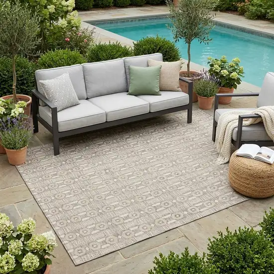 Beige And Brown Striped Washable Indoor Outdoor Area Rug Photo 1