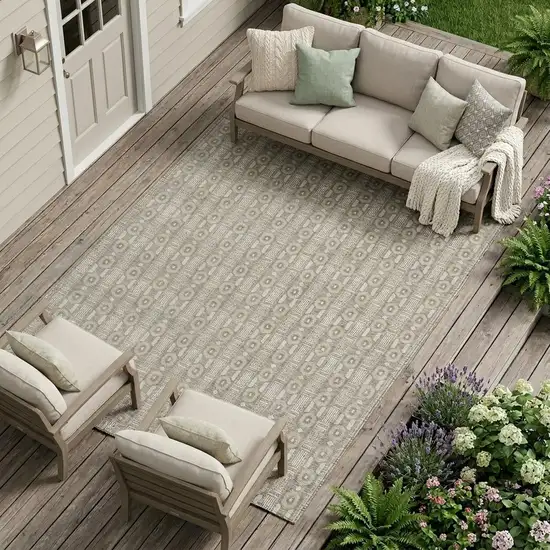 Beige And Brown Striped Washable Indoor Outdoor Area Rug Photo 1