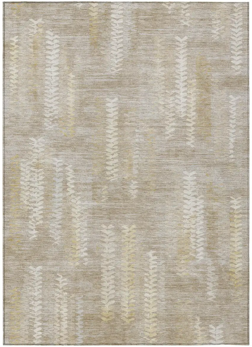 Beige And Brown Striped Washable Indoor Outdoor Area Rug Photo 1