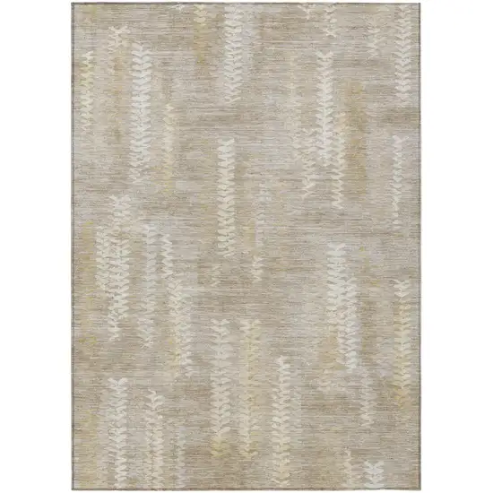 Beige And Brown Striped Washable Indoor Outdoor Area Rug Photo 1