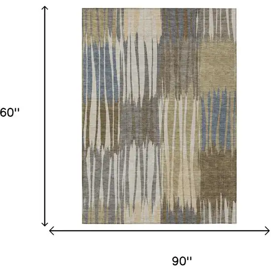 Beige And Brown Striped Washable Indoor Outdoor Area Rug Photo 6