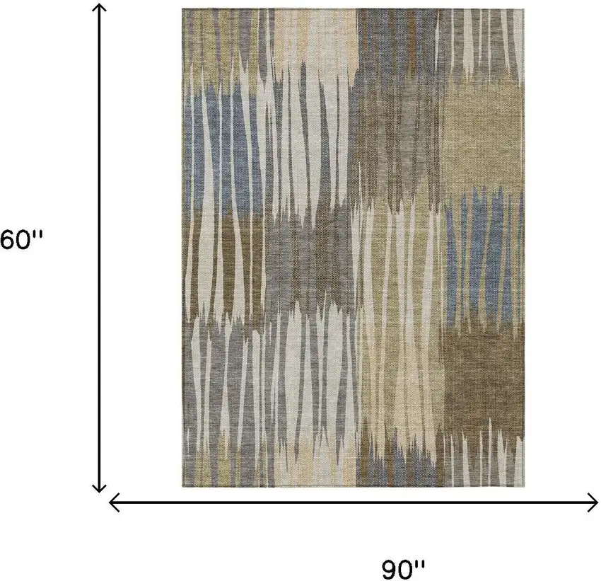 Beige And Brown Striped Washable Indoor Outdoor Area Rug Photo 6