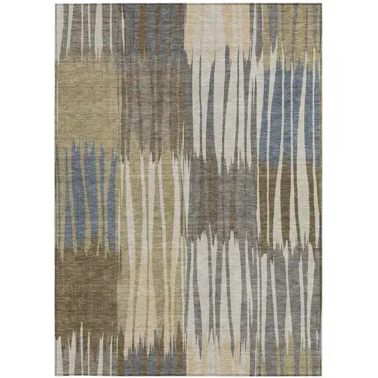 Beige And Brown Striped Washable Indoor Outdoor Area Rug Photo 3