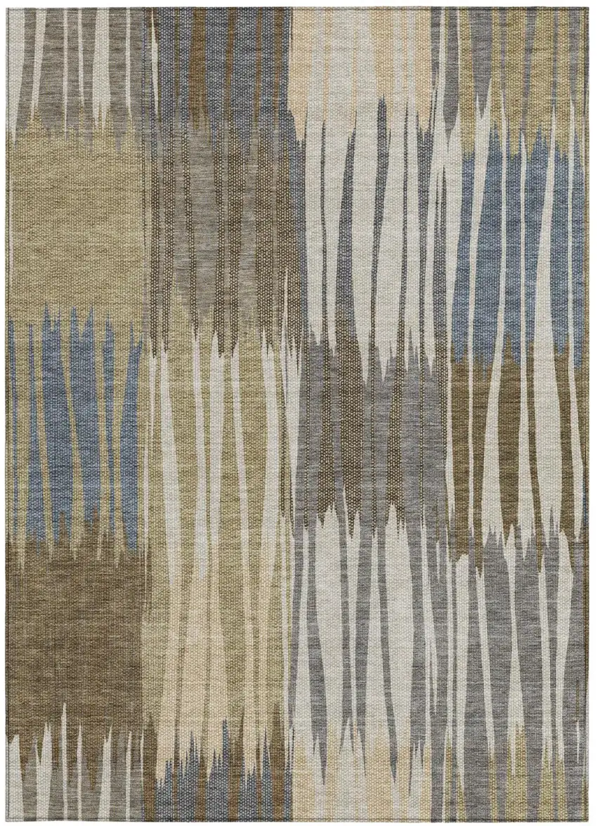 Beige And Brown Striped Washable Indoor Outdoor Area Rug Photo 3