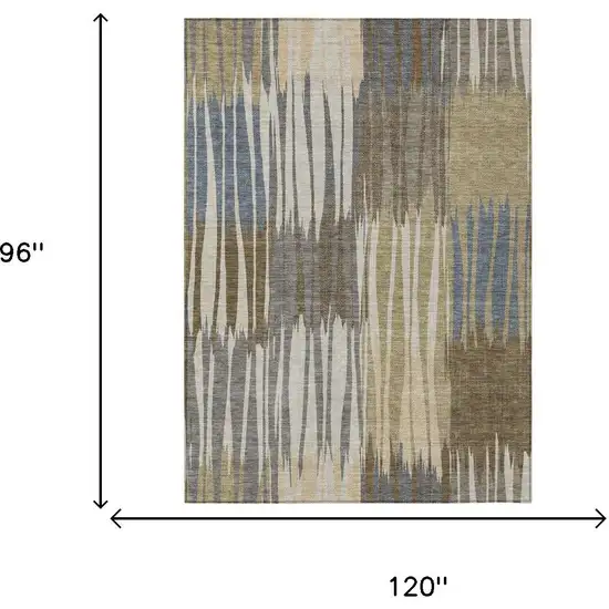 Beige And Brown Striped Washable Indoor Outdoor Area Rug Photo 6
