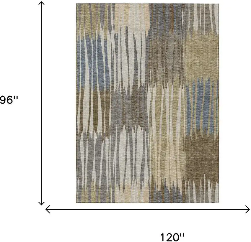 Beige And Brown Striped Washable Indoor Outdoor Area Rug Photo 6