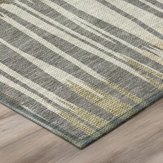 Beige And Brown Striped Washable Indoor Outdoor Area Rug Photo 4