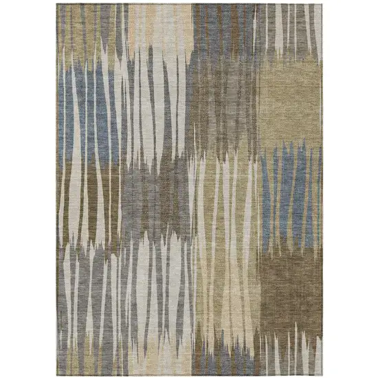 Beige And Brown Striped Washable Indoor Outdoor Area Rug Photo 2
