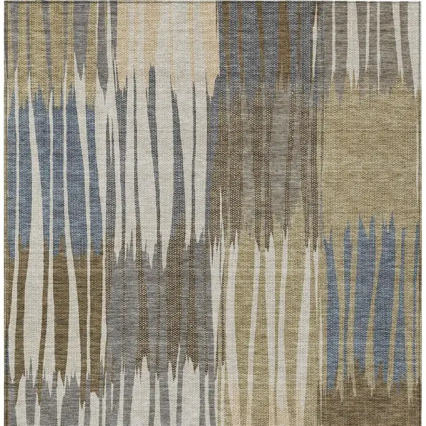 Beige And Brown Striped Washable Indoor Outdoor Area Rug Photo 1