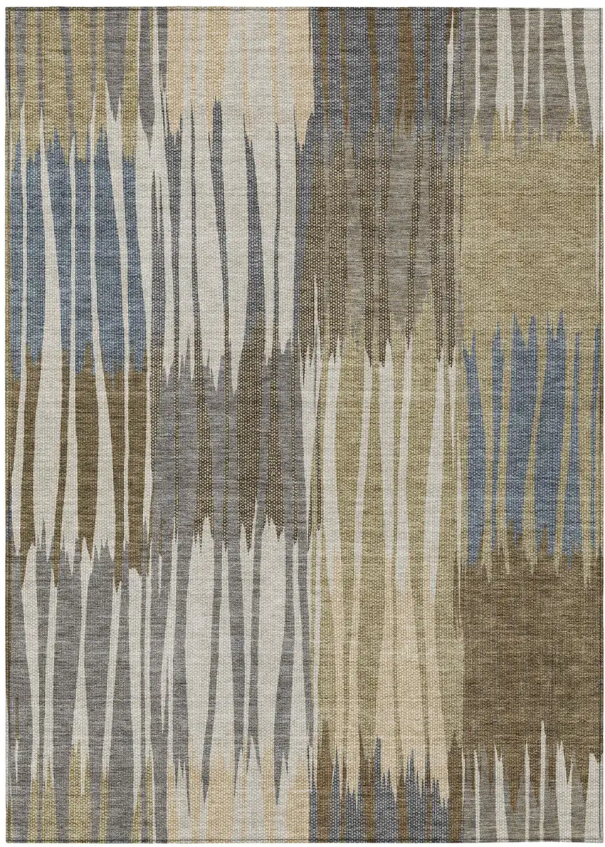 Beige And Brown Striped Washable Indoor Outdoor Area Rug Photo 1