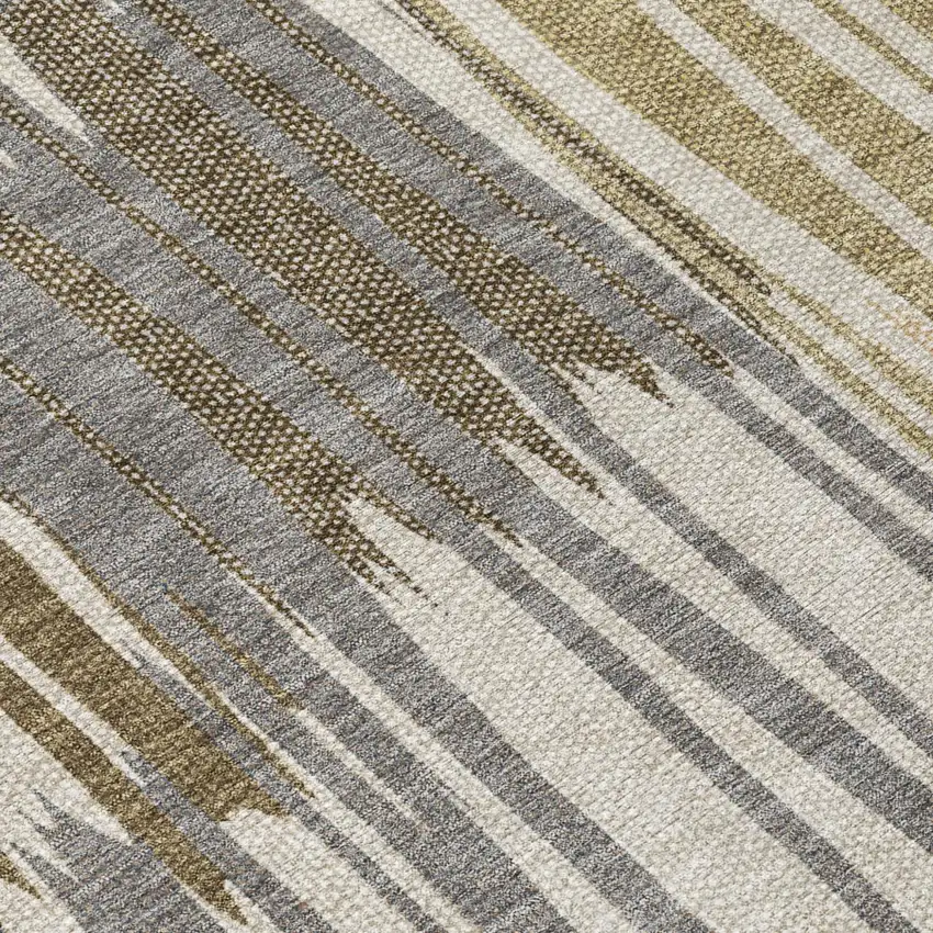 Beige And Brown Striped Washable Indoor Outdoor Area Rug Photo 5