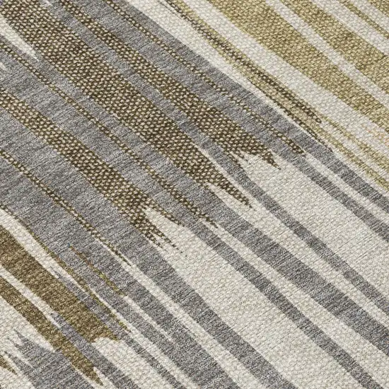 Beige And Brown Striped Washable Indoor Outdoor Area Rug Photo 5