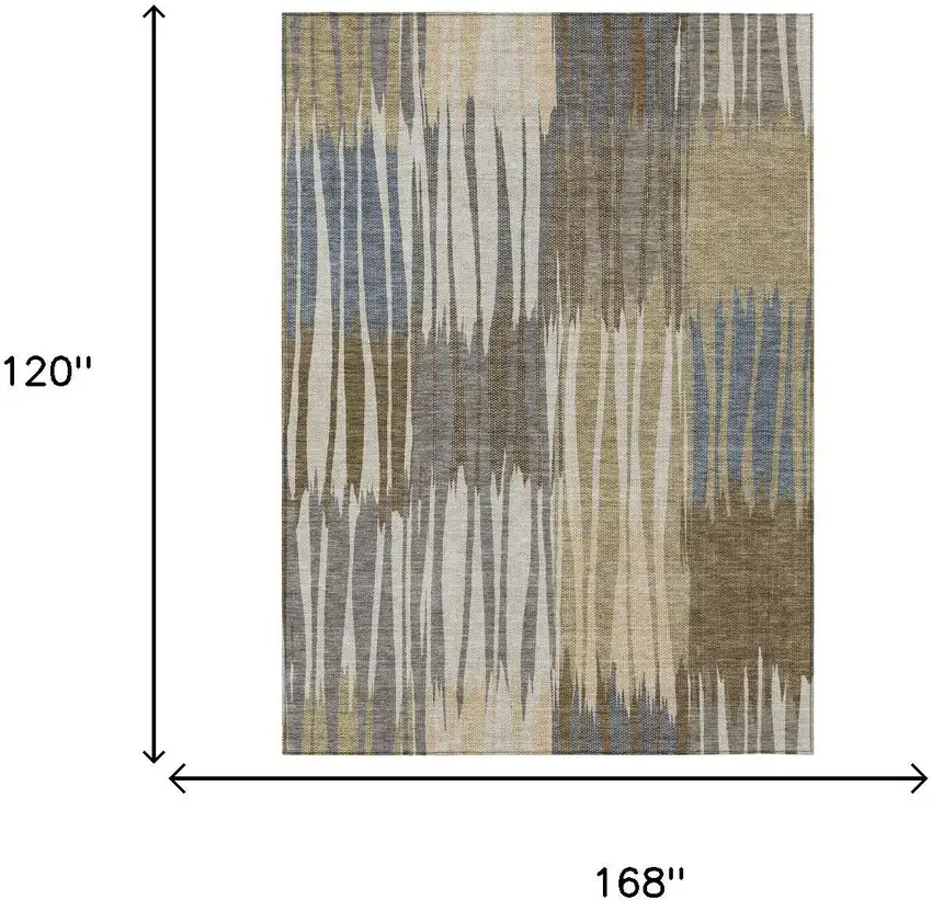 Beige And Brown Striped Washable Indoor Outdoor Area Rug Photo 6