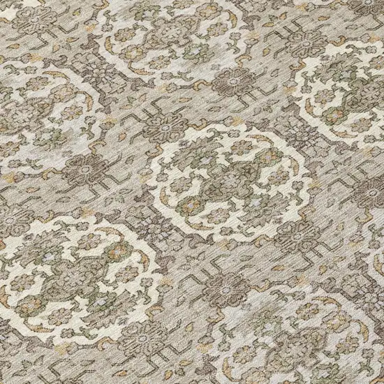 Beige And Brown Striped Washable Indoor Outdoor Area Rug Photo 5