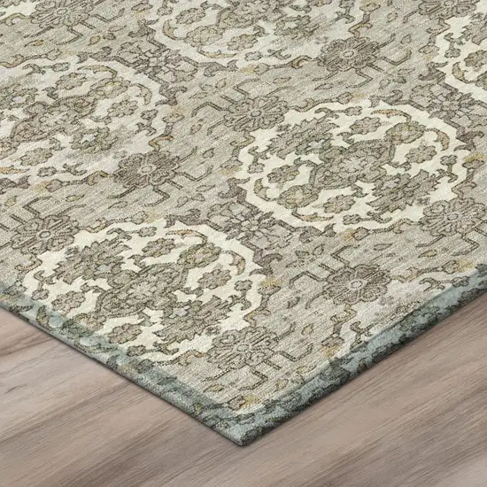 Beige And Brown Striped Washable Indoor Outdoor Area Rug Photo 4