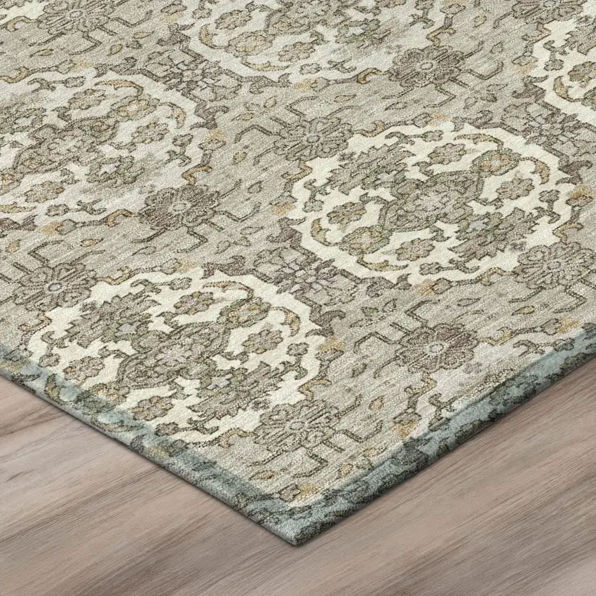 Beige And Brown Striped Washable Indoor Outdoor Area Rug Photo 4